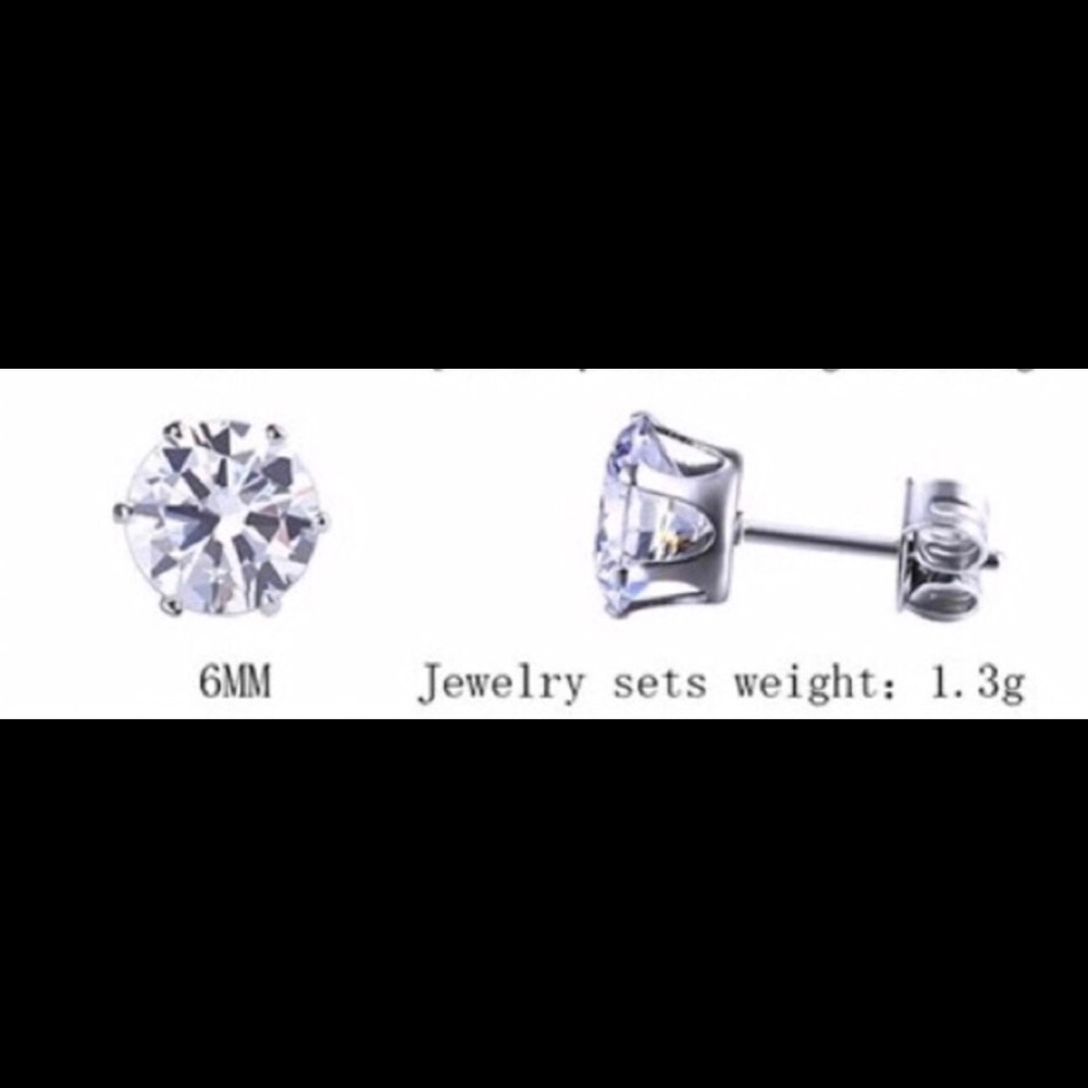 6 mm cubic zirconia studs stainless steel post - Picture 4 of 4